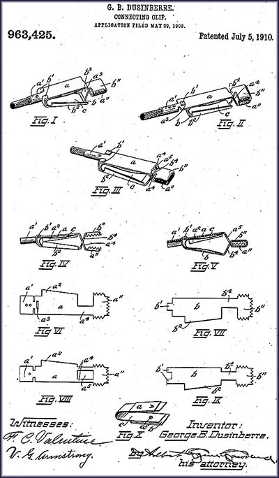 George Dusinberre Patent for His Improved Alligator Clip