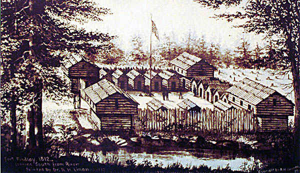 Hancock Historical Museum This sketch of Fort Findlay was done by Dr, Albert Lineaweaver based on the recollection of Squire Carlin.