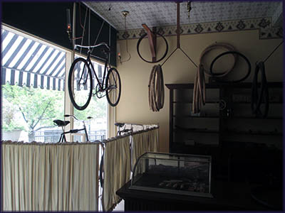 Inside the replica of the Wright Bike Shop at Carollin Historical Park in Dayton, Ohio.
