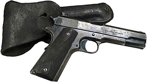 Motts Military Museum Colt M1911 Pistol used by Earl Beilhart during World War I.