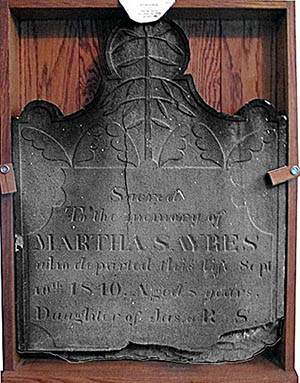 Guernsey County Historic Museum Martha Sayres’ gravestone was found far away from the original grave, which is lost