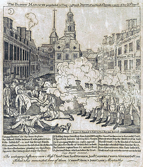 Museum of the American Revolution Paul Revere's engraving of the Boston Massacre was a masterclass in propaganda. It ignores that the colonists were harassing the British soldiers and throwing things at them.