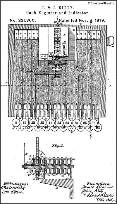 Original cash register patent taken out by James and John Ritty.
