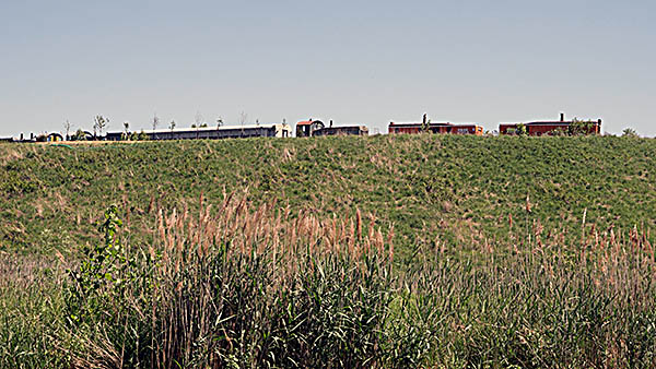 Lorain History Boat Tour: At the top of this hill sets an abandoned train. It belongs to Republic Steel.